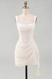 Ivory Thick Straps Bodycon Ruffled Corset Short Bridal Shower Dress