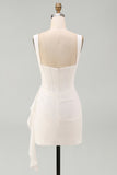 Ivory Thick Straps Bodycon Ruffled Corset Short Bridal Shower Dress