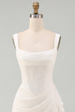 Ivory Thick Straps Bodycon Ruffled Corset Short Bridal Shower Dress