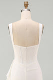 Ivory Thick Straps Bodycon Ruffled Corset Short Bridal Shower Dress