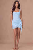 Ivory Thick Straps Bodycon Ruffled Corset Short Bridal Shower Dress