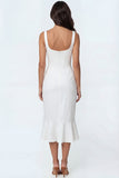 Ivory Mermaid Thick Straps Corset Ruched Ruffled Long Engagement Dress with Slit