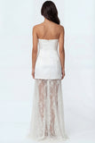 Ivory A Line Strapless Long Engagement Dress with Lace