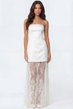 Ivory A Line Strapless Long Engagement Dress with Lace
