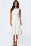 Ivory A Line Round Neck Appliqued Long Engagement Dress with Bow