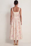 White Pink Floral A Line Thick Straps Backless Wedding Guest Dress with Bow