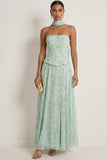Dusty Sage Floral Corset A Line Strapless Long Wedding Guest Dress