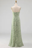 Dusty Sage Floral Spaghetti Straps Long Wedding Guest Dress with Cape