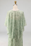 Dusty Sage Floral Spaghetti Straps Long Wedding Guest Dress with Cape