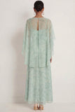 Dusty Sage Floral Spaghetti Straps Long Wedding Guest Dress with Cape