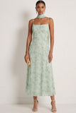 Spaghetti Straps Dusty Sage Floral Mermaid Long Wedding Guest Dress