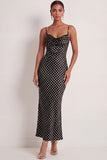 White Black Dots Spaghetti Straps Mermaid Long Wedding Guest Dress
