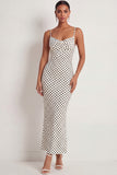 White Black Dots Spaghetti Straps Mermaid Long Wedding Guest Dress