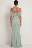 Dusty Sage Mermaid Floral Off the Shoulder Long Wedding Guest Dress