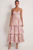 Blush A Line Corset Ruffled Floral Maxi Wedding Guest Dress