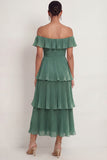 Eucalyptus Chiffon A Line Off the Shoulder Ruffled Maxi Wedding Guest Dress