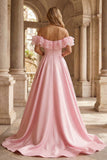 Sparkly Pink Floral Sequin Mermaid Ruffled Maxi Prom Dress with Cape