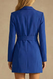 Royal Blue Peak Lapel Short Bodycon Work Dress with Pockets