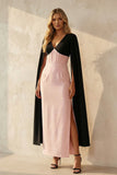Black and Pink Sheath V Neck Long Work Dress with Slit