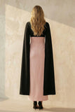 Black and Pink Sheath V Neck Long Work Dress with Slit