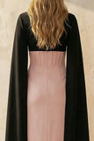 Black and Pink Sheath V Neck Long Work Dress with Slit