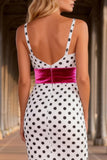 Black and White Polka Dots V-Neck Long Mermaid Prom Dress with Slit