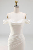 White Mermaid Beaded Sweep Train Wedding Dress with Slit
