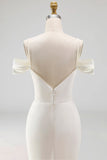 White Mermaid Beaded Sweep Train Wedding Dress with Slit
