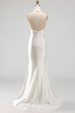 Ivory Mermaid Beaded Satin Maxi Wedding Dress with Slit