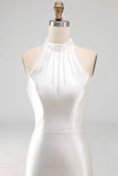 Ivory Mermaid Beaded Satin Maxi Wedding Dress with Slit