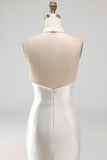 Ivory Mermaid Beaded Satin Maxi Wedding Dress with Slit