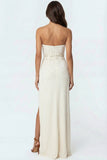 Sparkly Beaded Ivory Mermaid Strapless Maxi Wedding Reception Dress with Slit