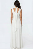 Ivory A Line Halter Neck Pleated Maxi Wedding Reception Dress