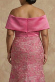 Floral Mermaid Fuchsia Long Off the Shoulder Mother of the Bride Dress with Slit