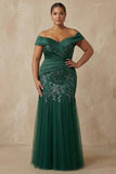 Dark Green Sparkly Floral Mermaid Long Mother of the Bride Dress with Appliques