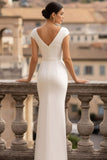 White Mermaid V-Neck Ruched Long Wedding Reception Dress