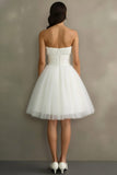 Sparkly White tulle Glitter Strapless A Line Short Engagement Dress