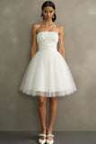 Sparkly White tulle Glitter Strapless A Line Short Engagement Dress