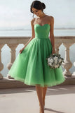 English Rose Glitter Tulle Sweetheart A Line Midi Bridesmaid Dress