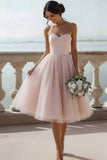 English Rose Glitter Tulle Sweetheart A Line Midi Bridesmaid Dress