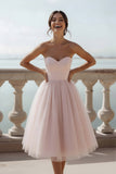 English Rose Glitter Tulle Sweetheart A Line Midi Bridesmaid Dress