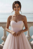 English Rose Glitter Tulle Sweetheart A Line Midi Bridesmaid Dress