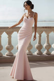 English Rose Mermaid Ruched Maxi Bridesmaid Dress with Beading