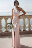 Sparkly English Rose Beaded Mermaid Ruched Maxi Bridesmaid Dress with Slit