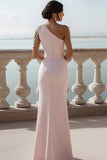 Sparkly English Rose Beaded Mermaid Ruched Maxi Bridesmaid Dress with Slit