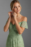 Floral Green Ruched Sheath Long Bridesmaid Dress with Ruffles