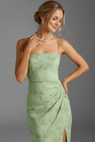 Floral Green Mermaid Spaghetti Straps Ruched Long Bridesmaid Dress with Slit