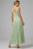 Floral V-Neck Pleated A Line Ruched Long Bridesmaid Dress
