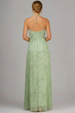 Floral Halter Neck A Line Ruched Long Bridesmaid Dress with Slit