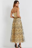 Floral Champagne Spaghetti Straps Long Wedding Guest Dress with Bow